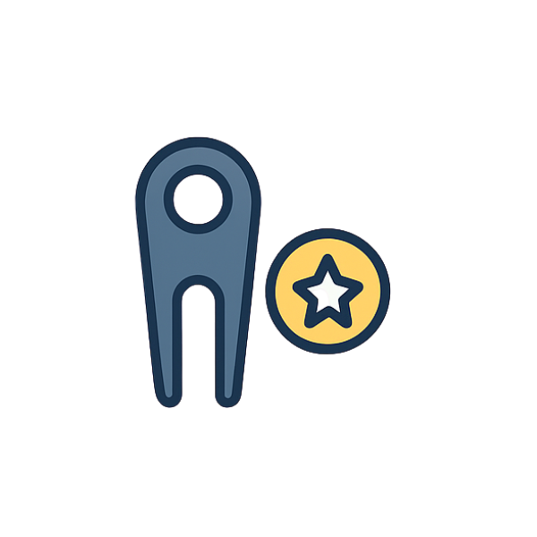 Cartoon divot repair tool and ball marker icon for collection page Australia