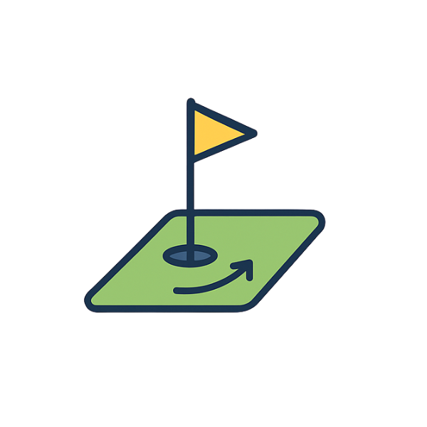Cartoon putting mat and golf ball training aid icon for collection page Australia