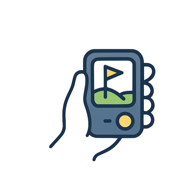 Cartoon golf rangefinder and GPS icon for collection page Australia