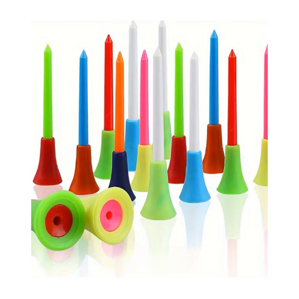 25 unbreakable 83 mm golf tees with mixed colour rubber tops and durable ABS stems
