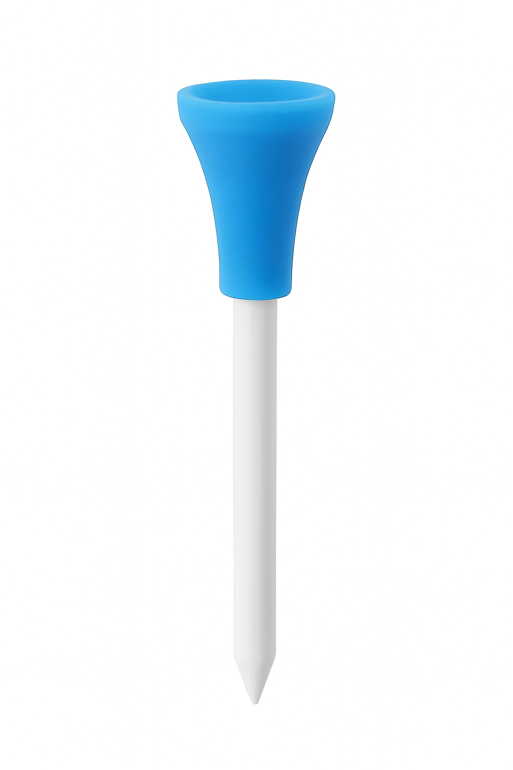 Pack of 10 unbreakable 83 mm golf tees with blue rubber top and white stem