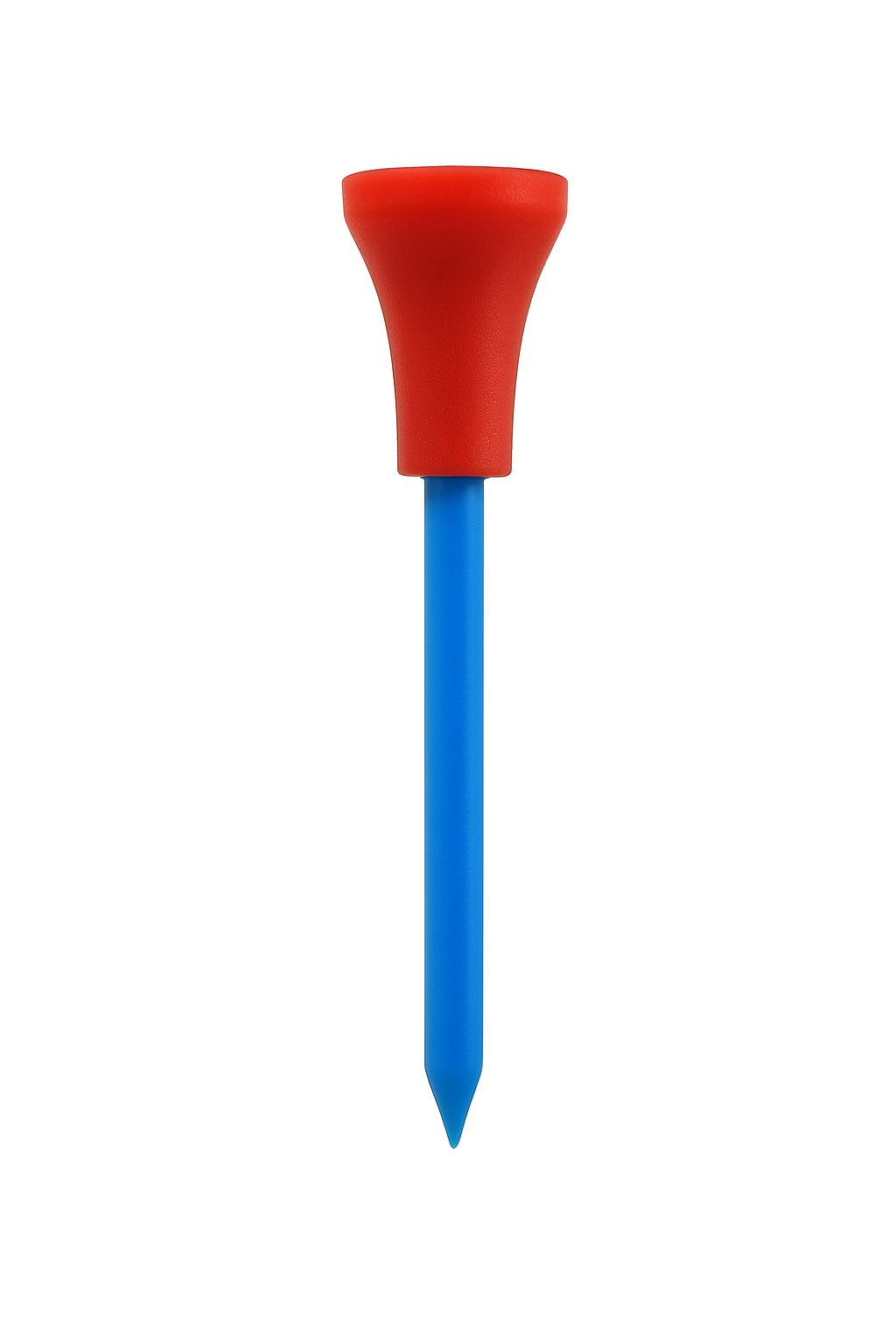 Pack of 10 unbreakable 83 mm golf tees with red rubber top and blue stem
