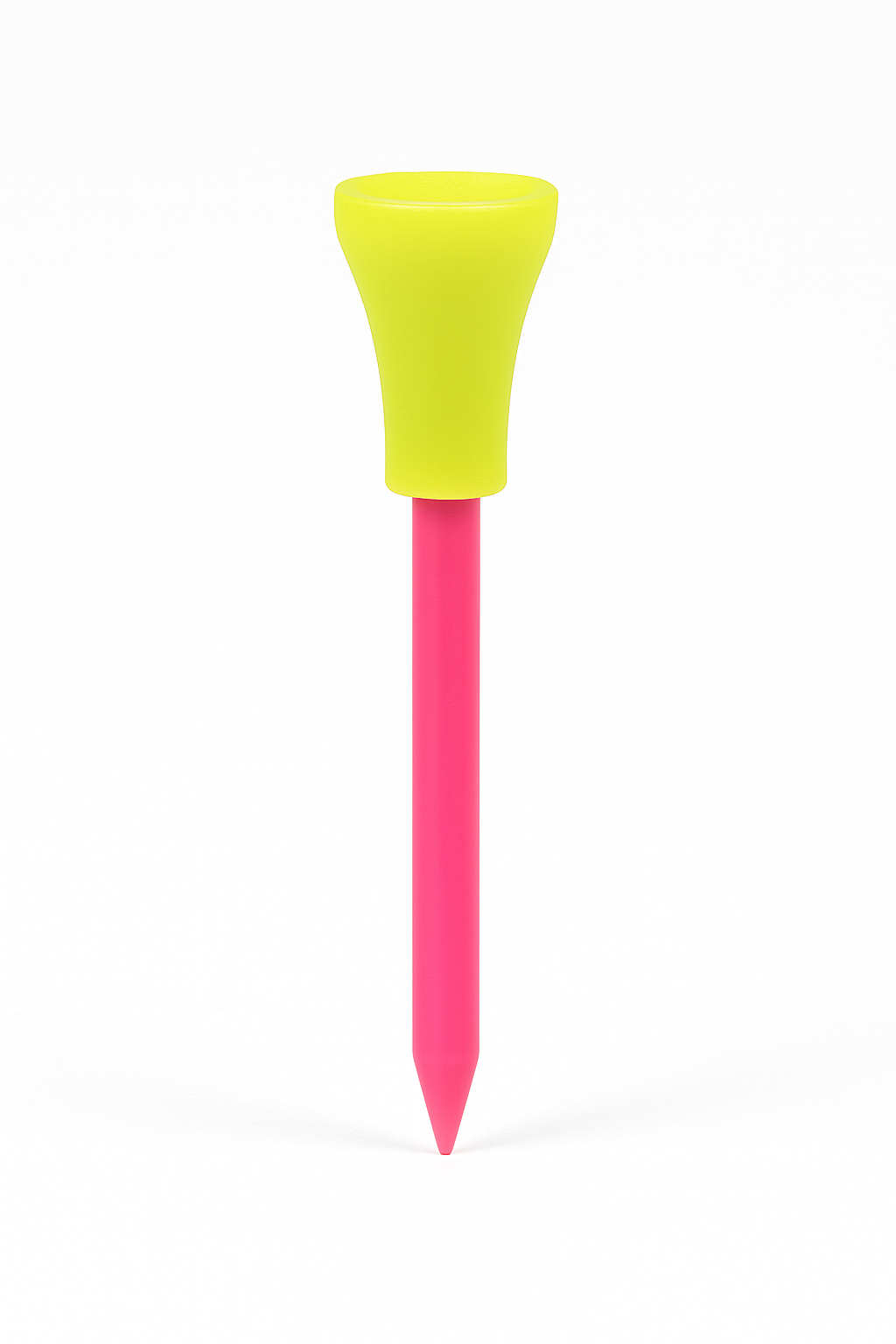 Pack of 10 unbreakable 83 mm golf tees with yellow rubber top and pink stem