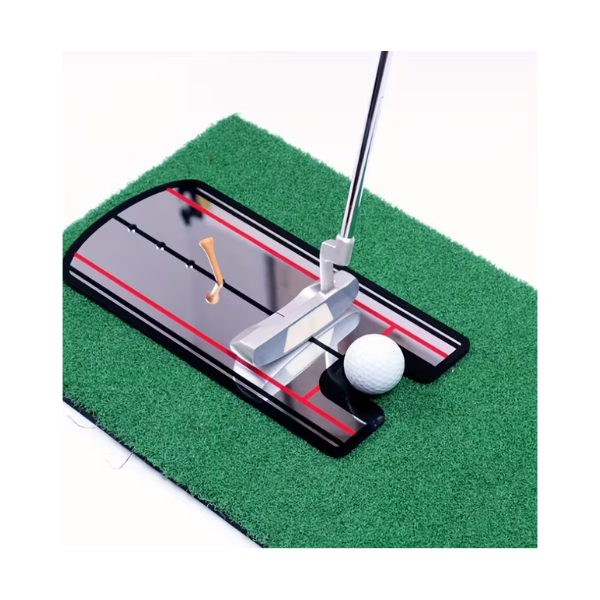 Top view of acrylic golf putting mirror showing reflective alignment surface