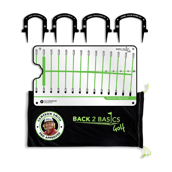 Top view of Back 2 Basics Pro Path Putting Mirror Master Kit with mirror and accessories