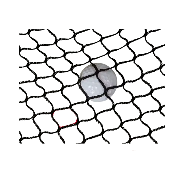 Golf ball striking reinforced polyester mesh net for practice durability