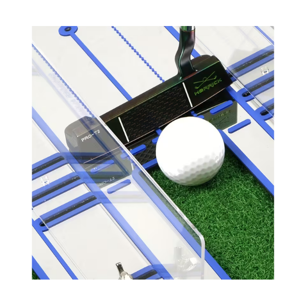 Top view of acrylic golf putting mirror showing stroke alignment guides