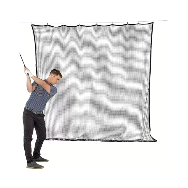 Front view of 10×10ft heavy duty golf practice net with reinforced mesh