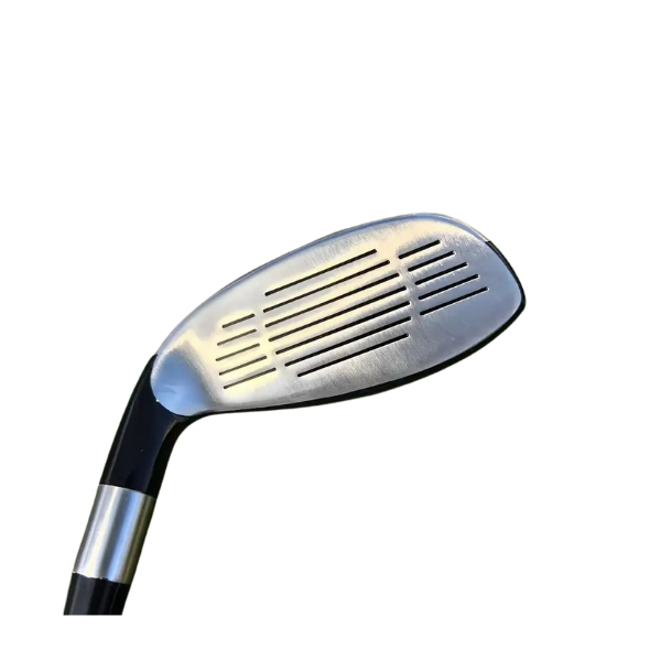 Lashonda men’s right-handed golf hybrid back view – blue accented stainless steel club head – Embrace Golf Australia