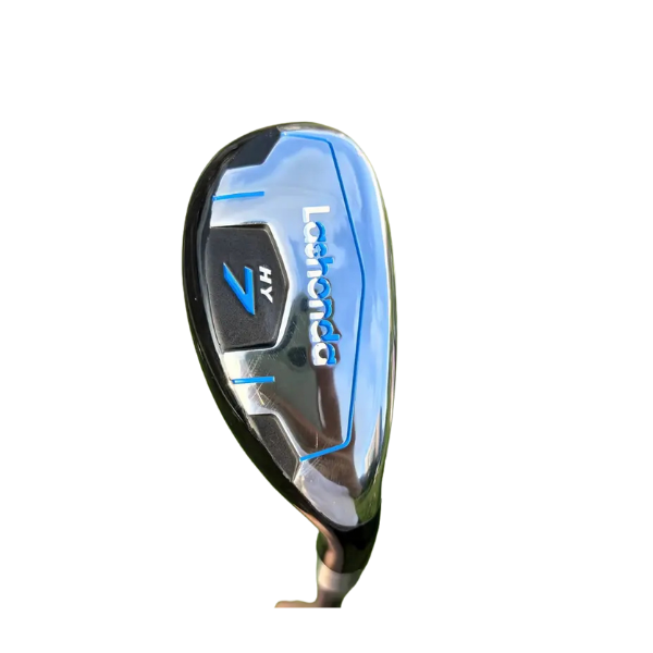 Lashonda men’s golf hybrid top view – stainless steel head with blue accents – Embrace Golf Australia