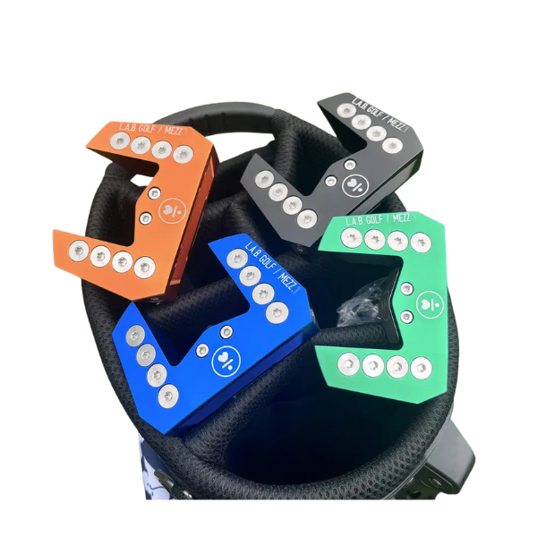EG Low-CG Putters in all colour finishes displayed in golf bag – Embrace Golf Australia