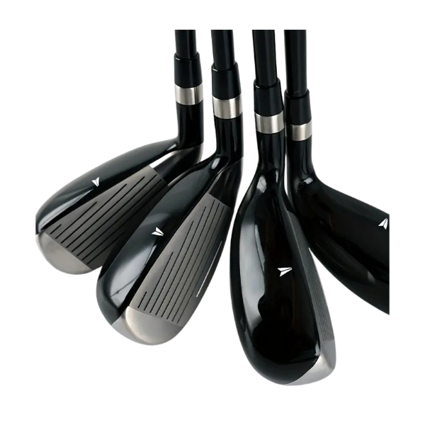 Set of 17°, 20°, 23° and 26° hybrid golf clubs – top of club heads – Embrace Golf Australia