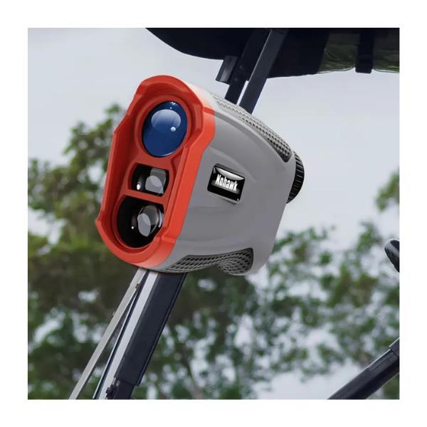 NOHAWK Golf Rangefinder attached to golf cart via built-in magnet