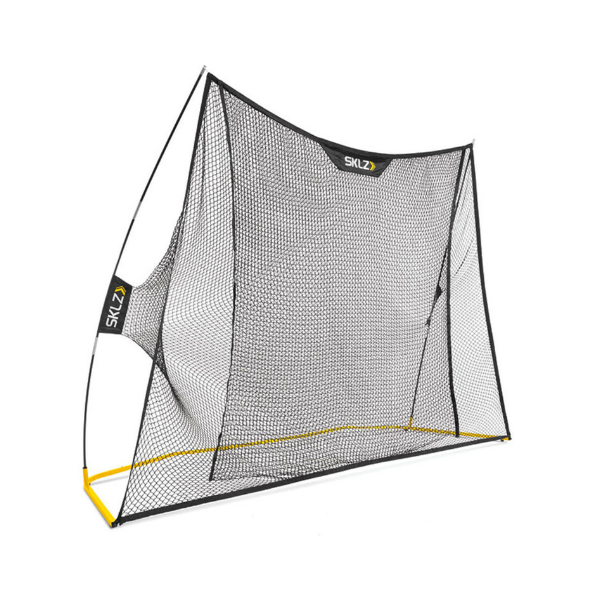 SKLZ Home Range golf hitting net angled view showing frame and netting