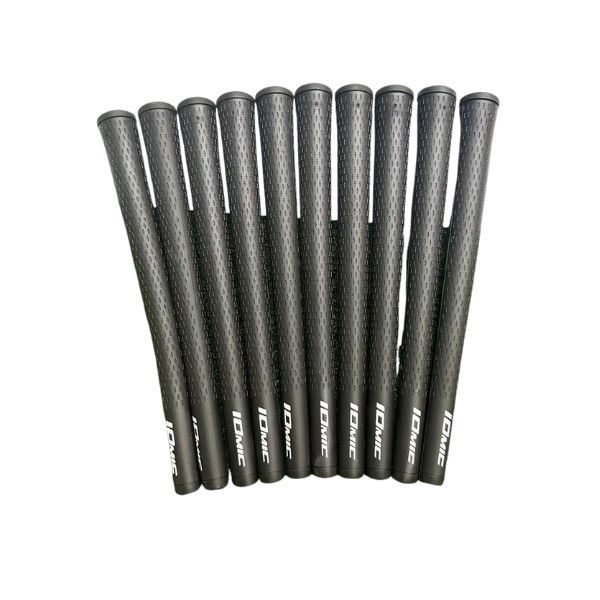 Soft TPE golf grips 10-pack black top view – comfortable non-slip design by Embrace Golf Australia