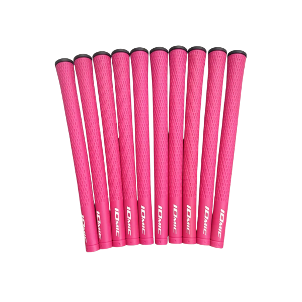 Soft TPE golf grips 10-pack pink top view – soft comfortable grips with secure hold – Embrace Golf Australia