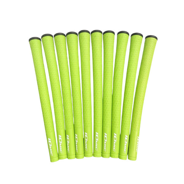 Soft TPE golf grips 10-pack yellow top view – cushioned feel and all-weather traction – Embrace Golf Australia